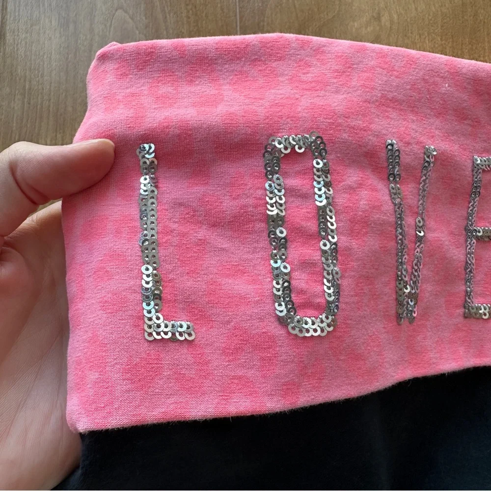 LOVE PINK Sequin Y2K Victoria’s Secret Yoga Shorts, Animal Print Folded Waist - Picture 10 of 12